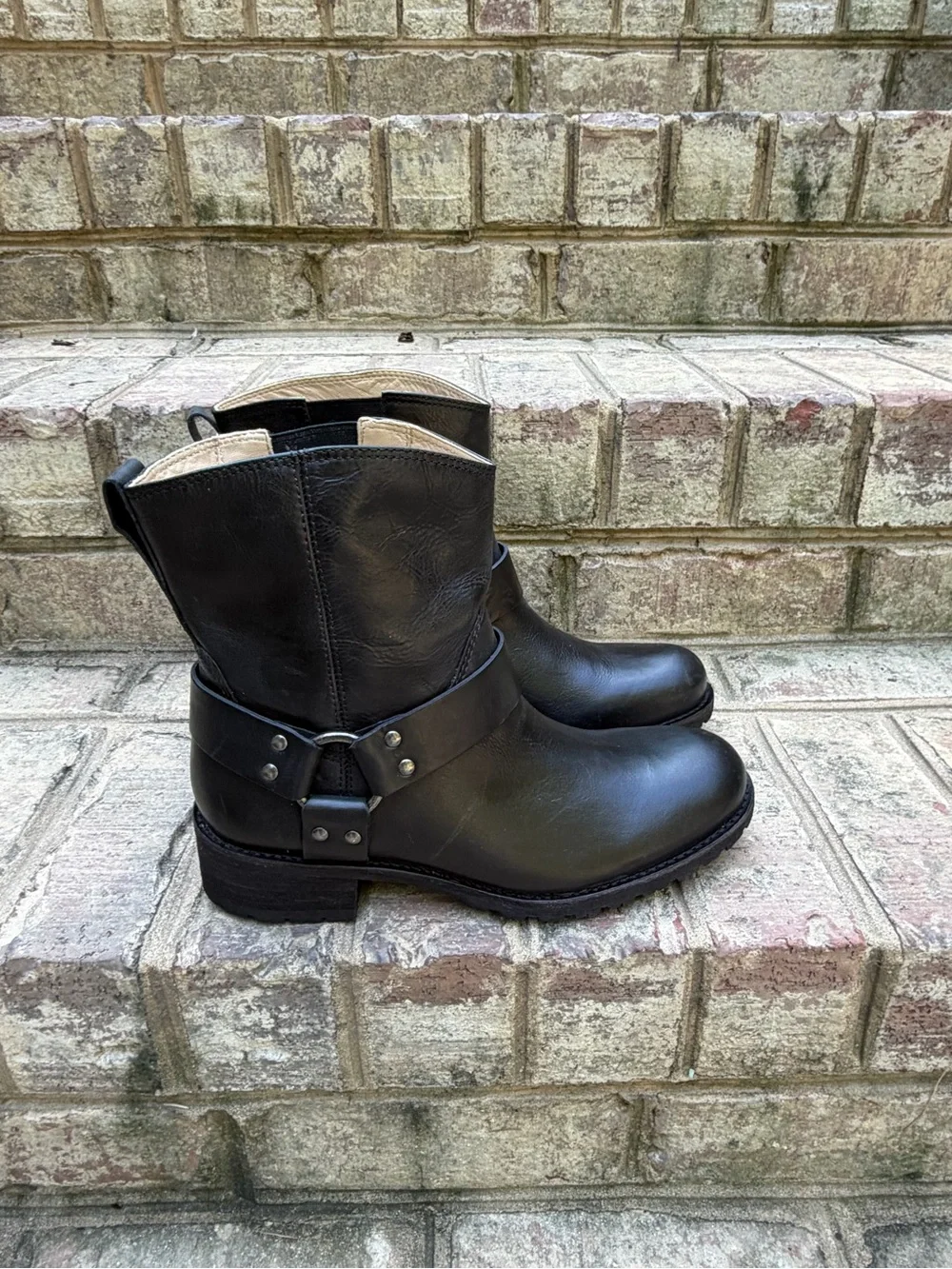 Vintage L.L.Bean Black Leather Harness Moto Boots 6W Deadstock